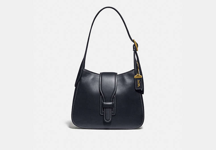 COACH®,COURIER HOBO,Leather,Brass/Midnight Navy,Front View