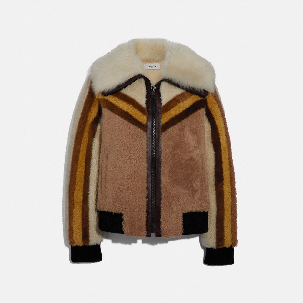 COACH®,SHEARLING BOMBER JACKET,Shearling,Carub,Front View image number 0