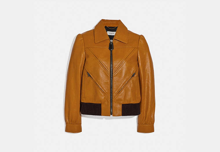 Leather Tailored Bomber Jacket With Piecing