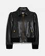 COACH®,LEATHER TAILORED BOMBER JACKET,Leather,Black,Front View