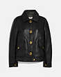COACH®,BONDED LEATHER JACKET,Leather,Black,Front View