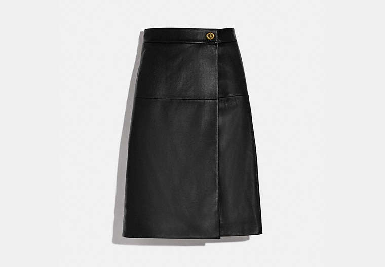 COACH®,LEATHER SKIRT WITH TURNLOCK,Leather,Black,Front View