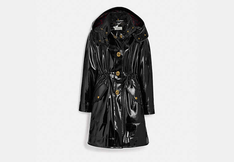COACH®,RAINCOAT WITH HORSE AND CARRIAGE PRINT LINING,Nylon,Black,Front View image number 0