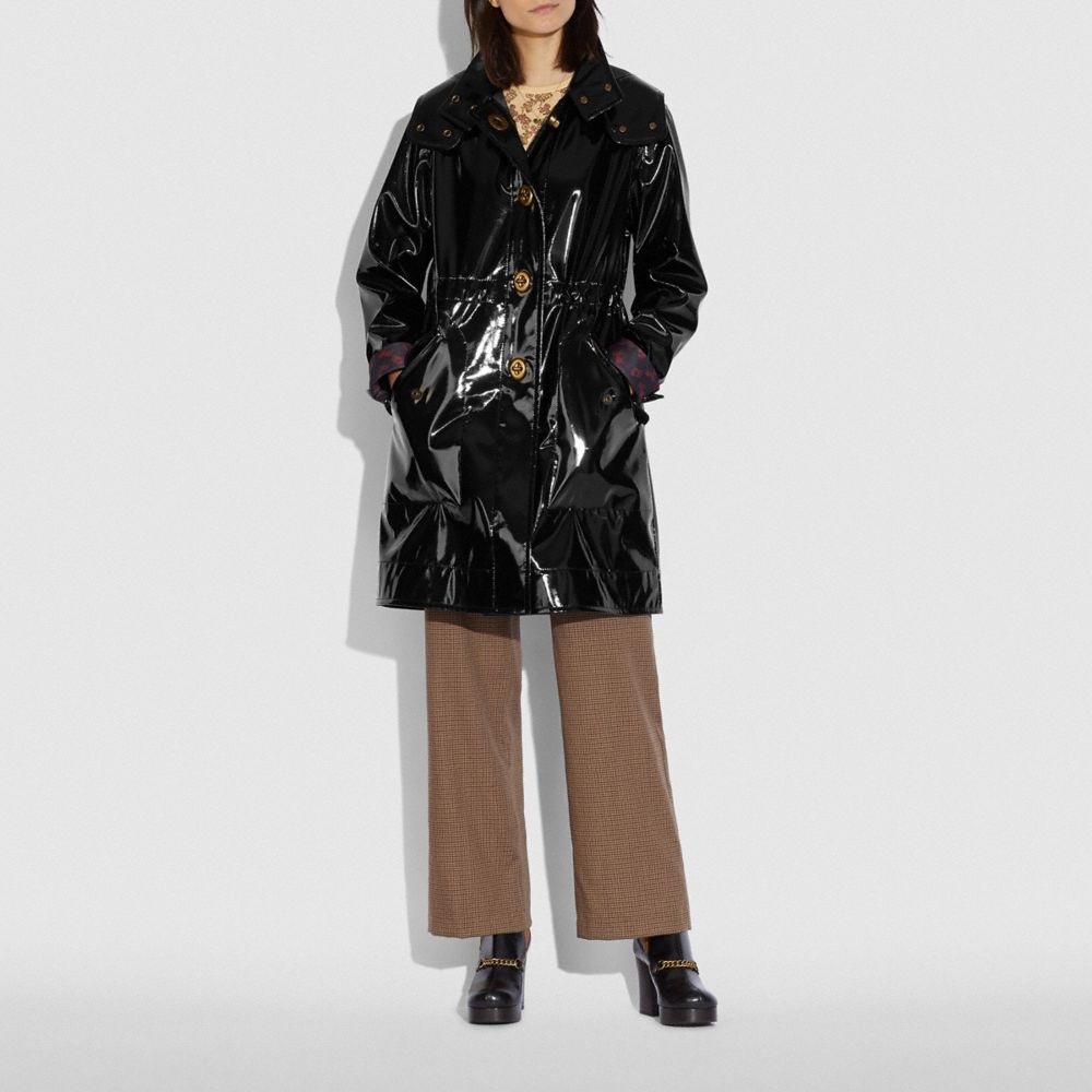 Black best sale patent raincoat