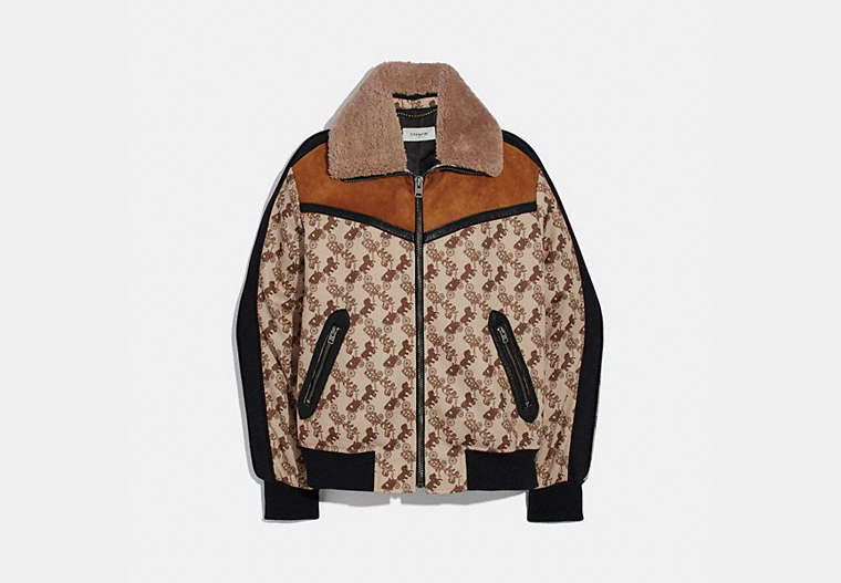 Horse And Carriage Print Jacket With Removable Shearling Collar