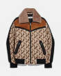 COACH®,HORSE AND CARRIAGE PRINT JACKET WITH REMOVABLE SHEARLING COLLAR,mixedmaterial,Camel,Front View