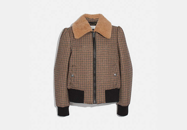 Check Bomber Jacket With Removable Shearling Collar