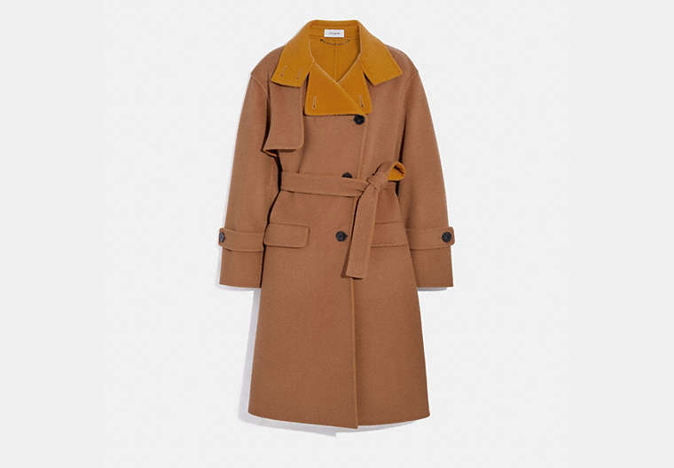 COACH®,OVERSIZED STORM FLAP COAT,wool,Camel/Yellow,Front View image number 0
