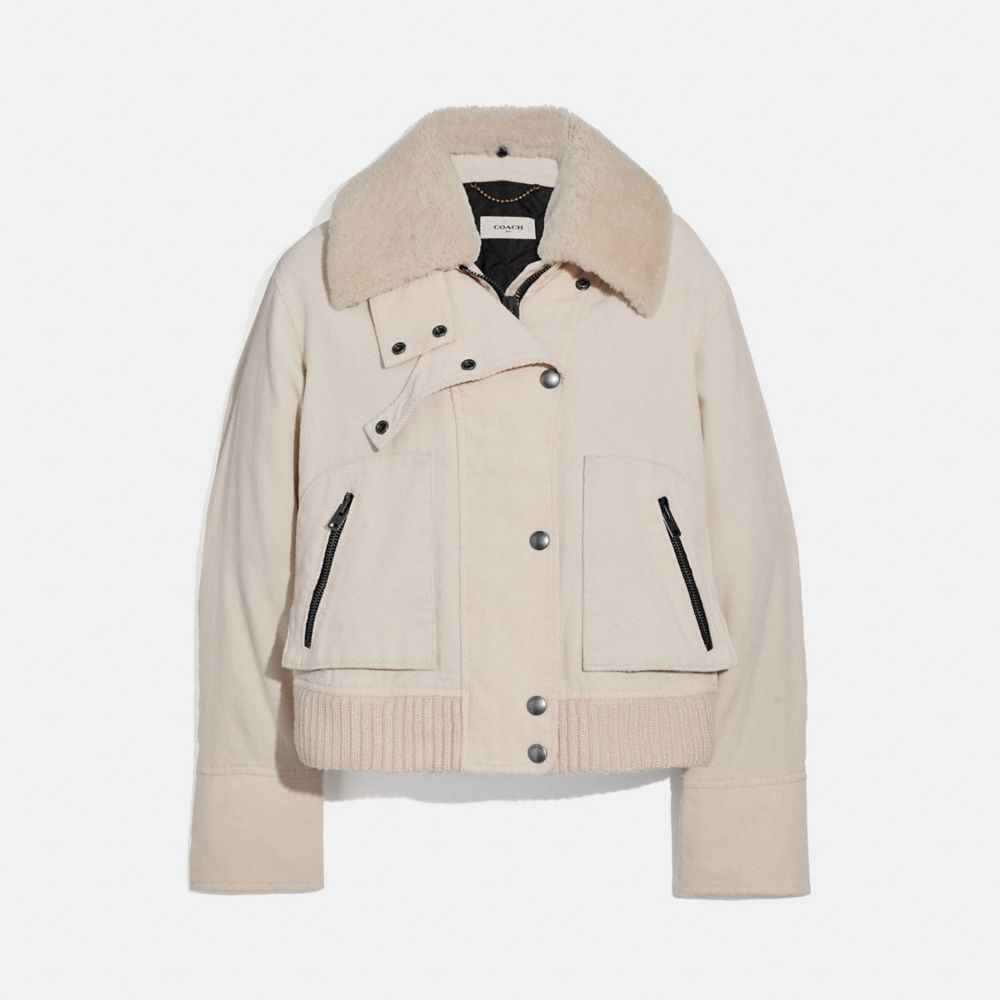 COACH®,CORDUROY UTILITY JACKET,cotton,Cream,Front View