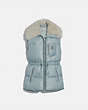COACH®,PUFFER VEST WITH REMOVABLE SHEARLING COLLAR,Polyester,LIGHT BLUE,Front View