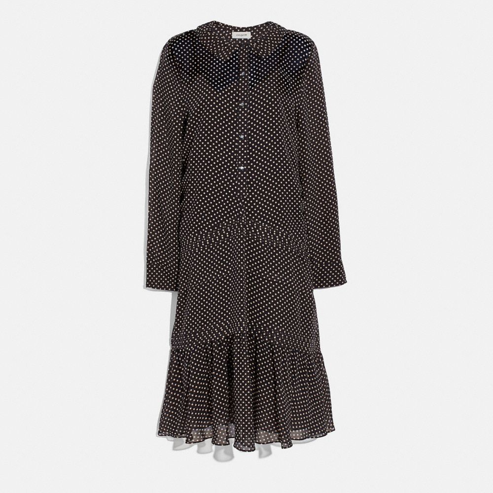 Plissiertes Georgette-Kleid Mit P&uuml;nktchen