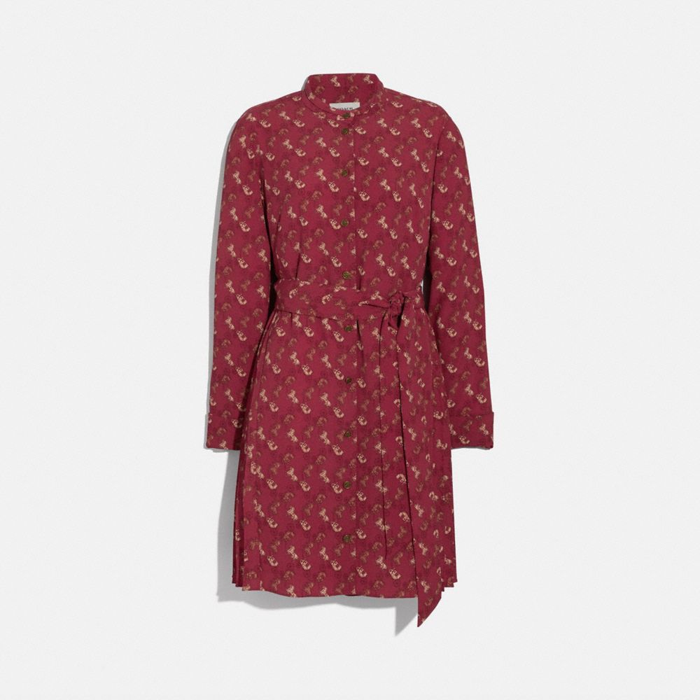 COACH®,Horse And Carriage Print Pleated Shirt Dress,,Front View