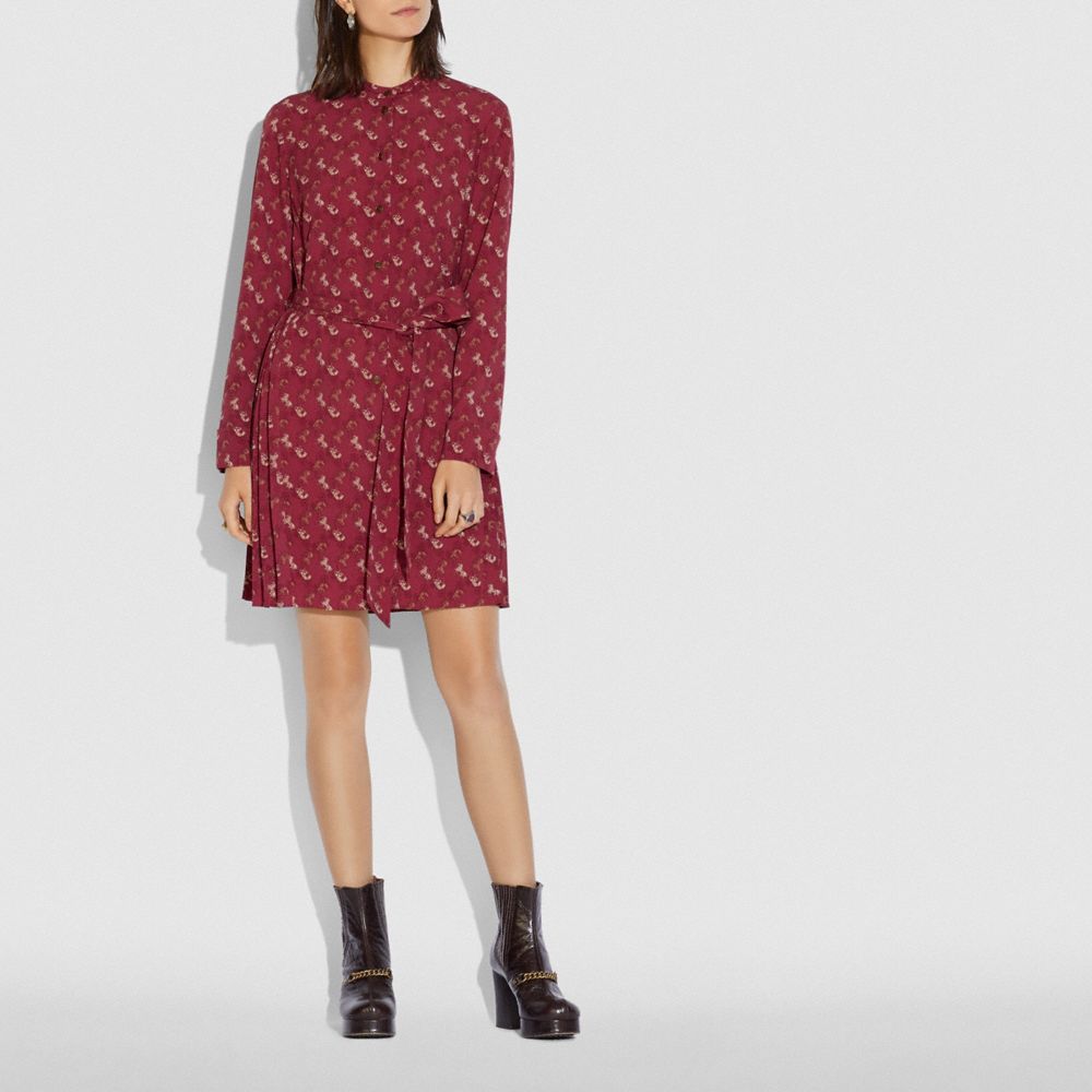 COACH®,Horse And Carriage Print Pleated Shirt Dress,,Scale View