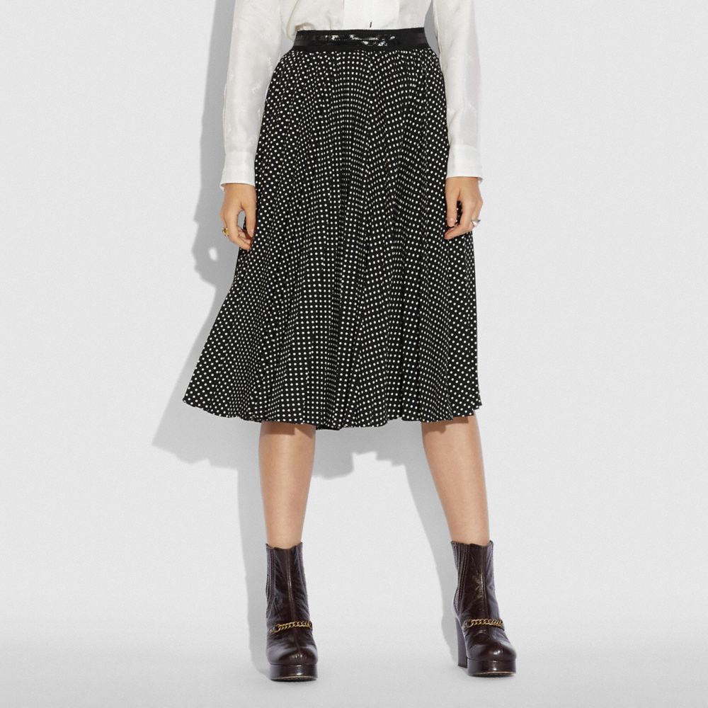COACH®,MICRO DOT PLEATED SKIRT,Mixed Material,Black,Scale View