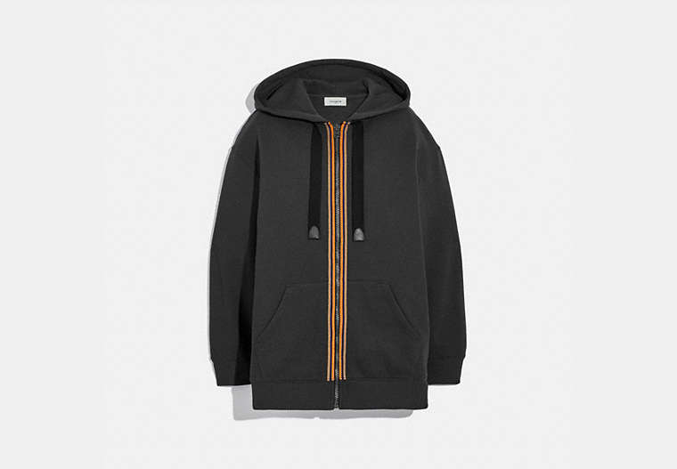 COACH®,HORSE AND CARRIAGE ZIP HOODIE,cotton,Black,Front View