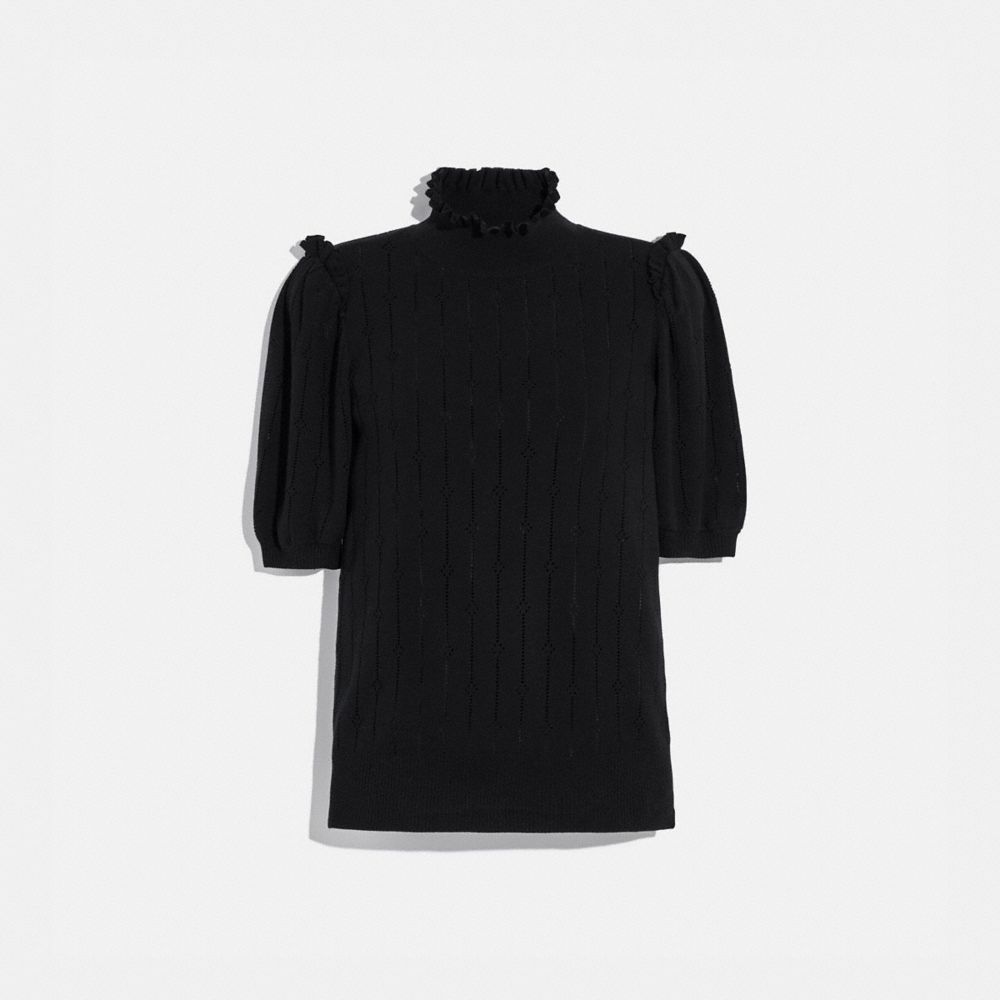 COACH®,SHORT SLEEVE TURTLENECK,wool,Charcoal,Front View