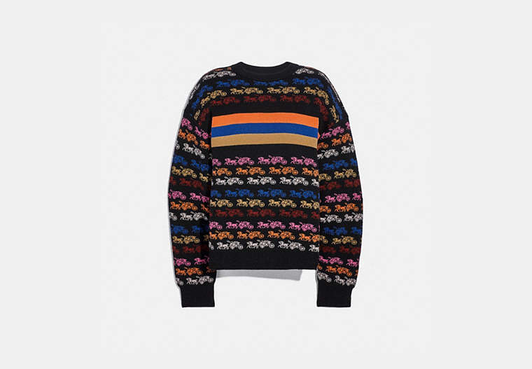 COACH®,RAINBOW HORSE AND CARRIAGE CREWNECK SWEATER,wool,Multi,Front View image number 0