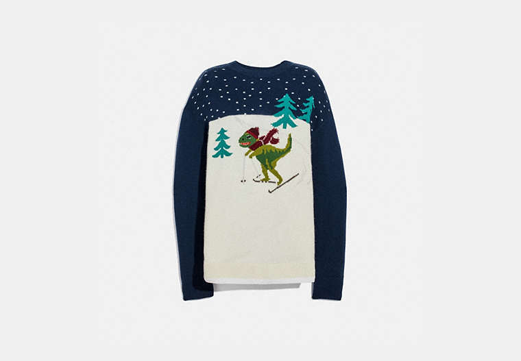 COACH®,REXY INTARSIA SWEATER,Wool/Cashmere,NAVY,Front View