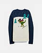 COACH®,REXY INTARSIA SWEATER,Wool/Cashmere,NAVY,Front View