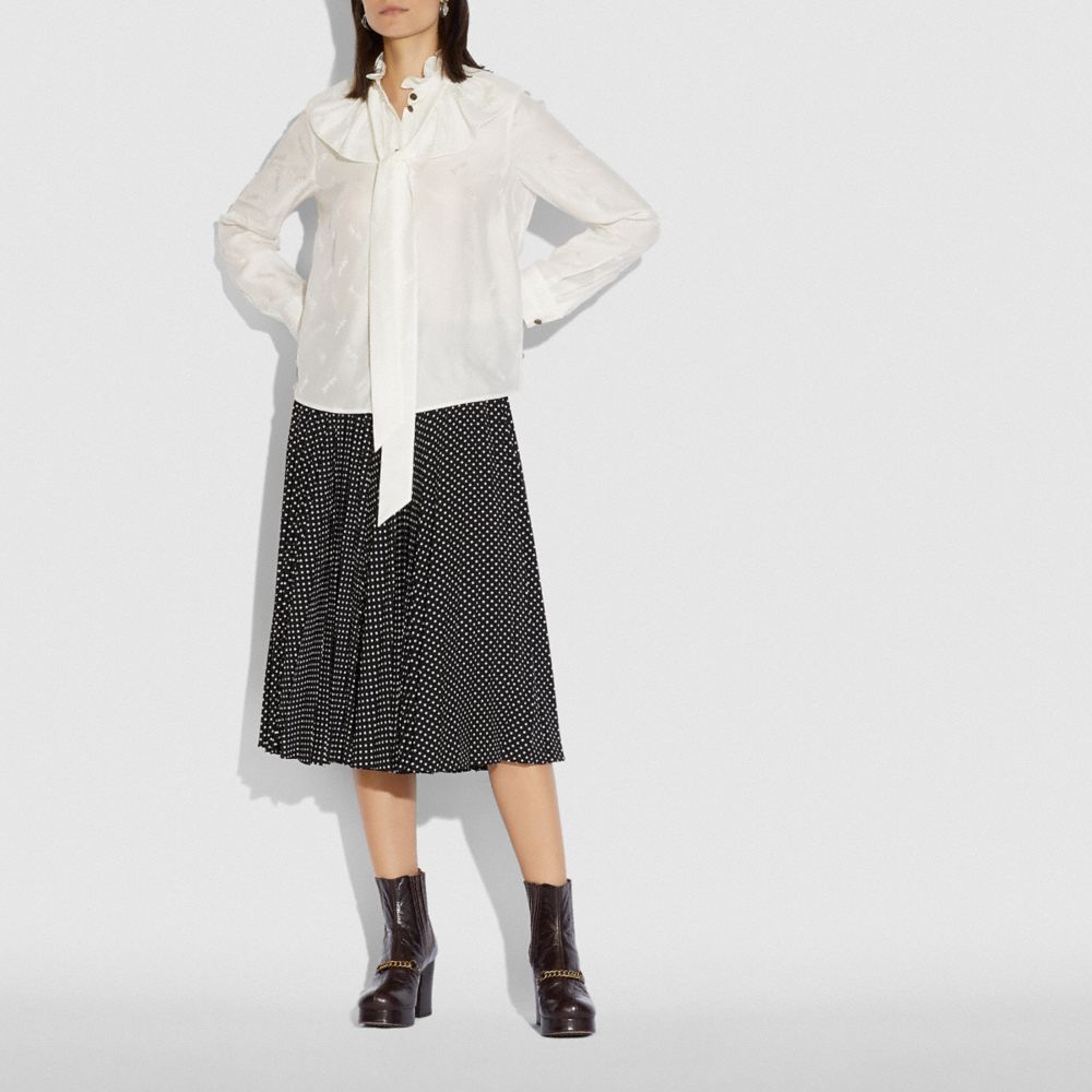 COACH®,Horse And Carriage Jacquard Gathered Collar Blouse,,Scale View