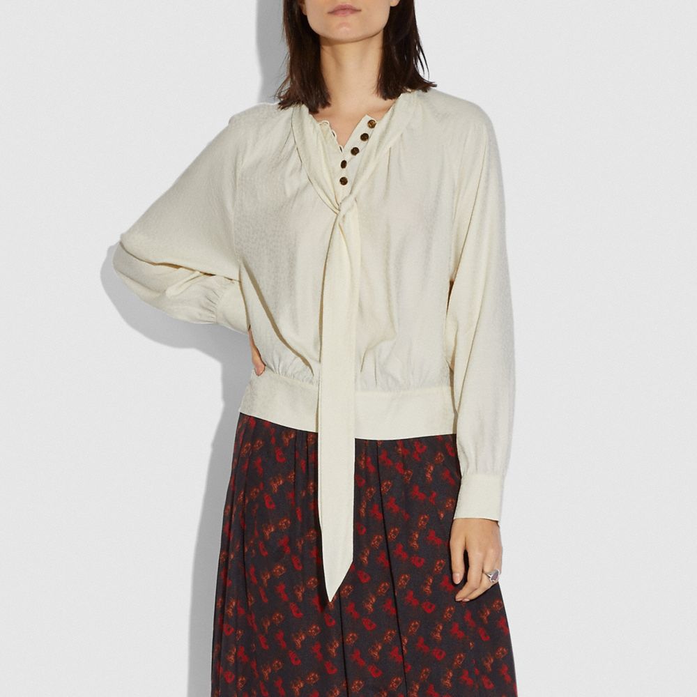 COACH®,TEXTURED DOT TIE NECK BLOUSE,Jacquard,Cream,Scale View