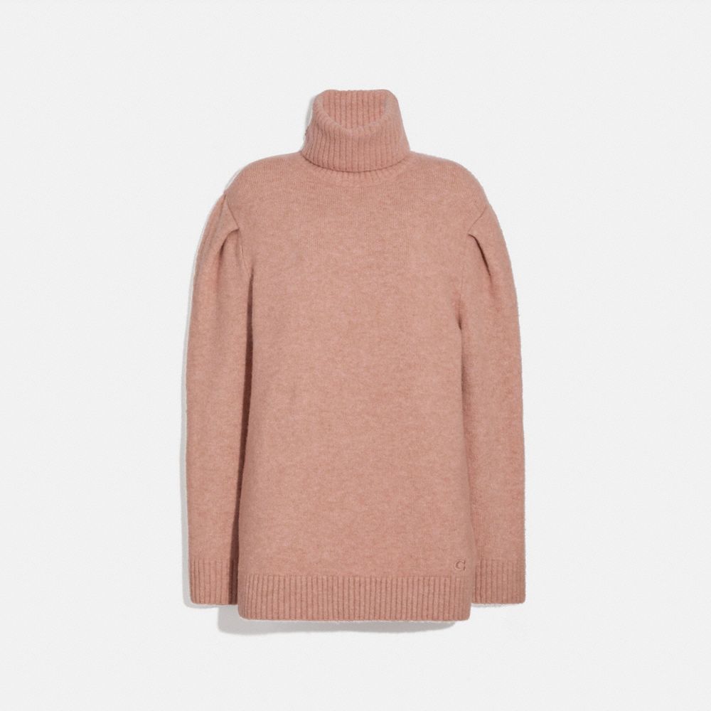 COACH®,STATEMENT SLEEVE TURTLENECK,cotton,Dusty Pink,Front View