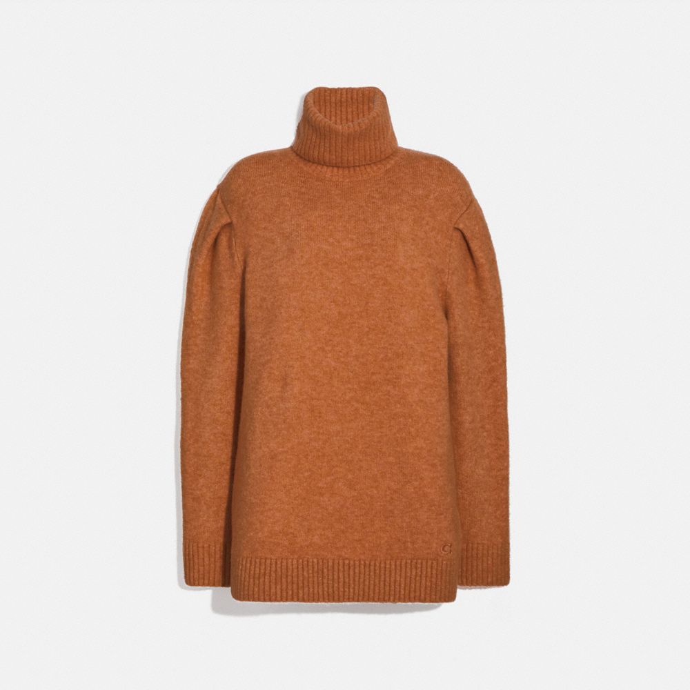 COACH®,STATEMENT SLEEVE TURTLENECK,cotton,RUST,Front View