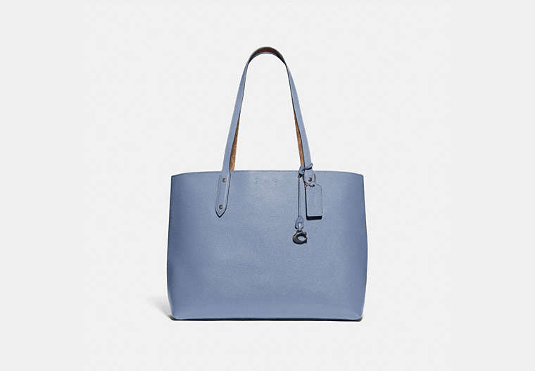 COACH®,CENTRAL TOTE WITH SIGNATURE CANVAS BLOCKING,pvc,Large,Pewter/Tan Bluebell,Front View