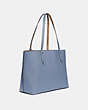 COACH®,CENTRAL TOTE WITH SIGNATURE CANVAS BLOCKING,pvc,Large,Pewter/Tan Bluebell,Angle View