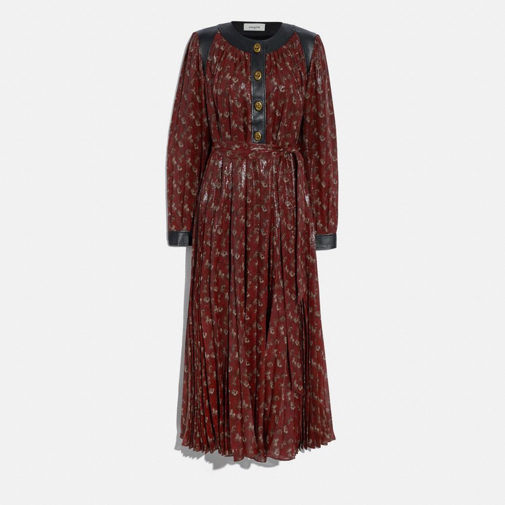 Lurex Horse And Carriage Print Pleated Dress