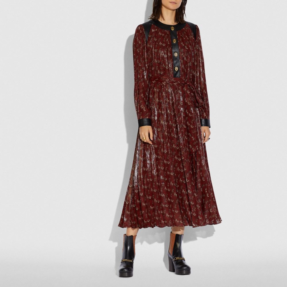 Lurex Horse And Carriage Print Pleated Dress