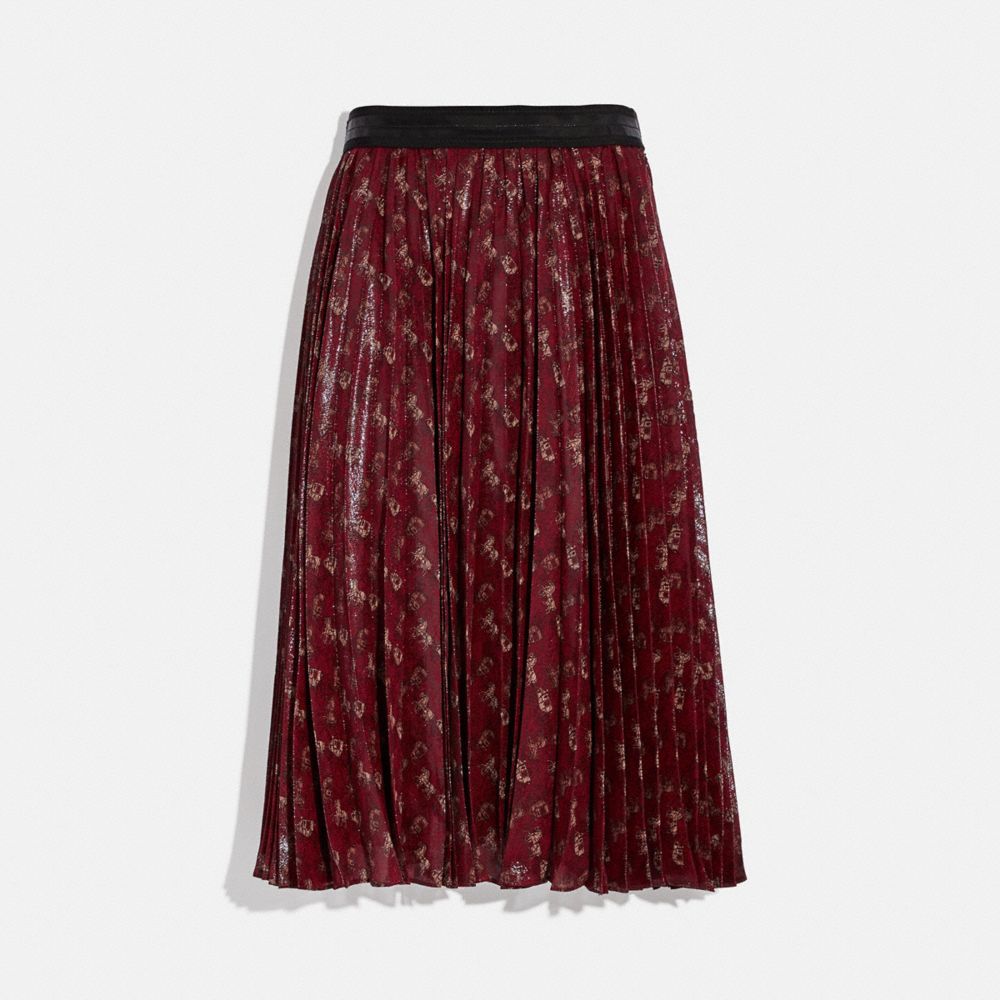 Lunar New Year Horse And Carriage Print Pleated Skirt