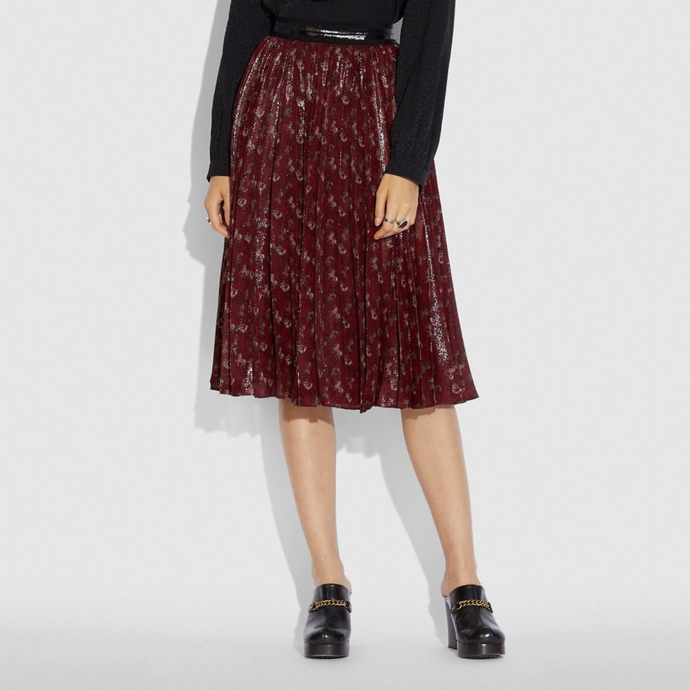 Lunar New Year Horse And Carriage Print Pleated Skirt