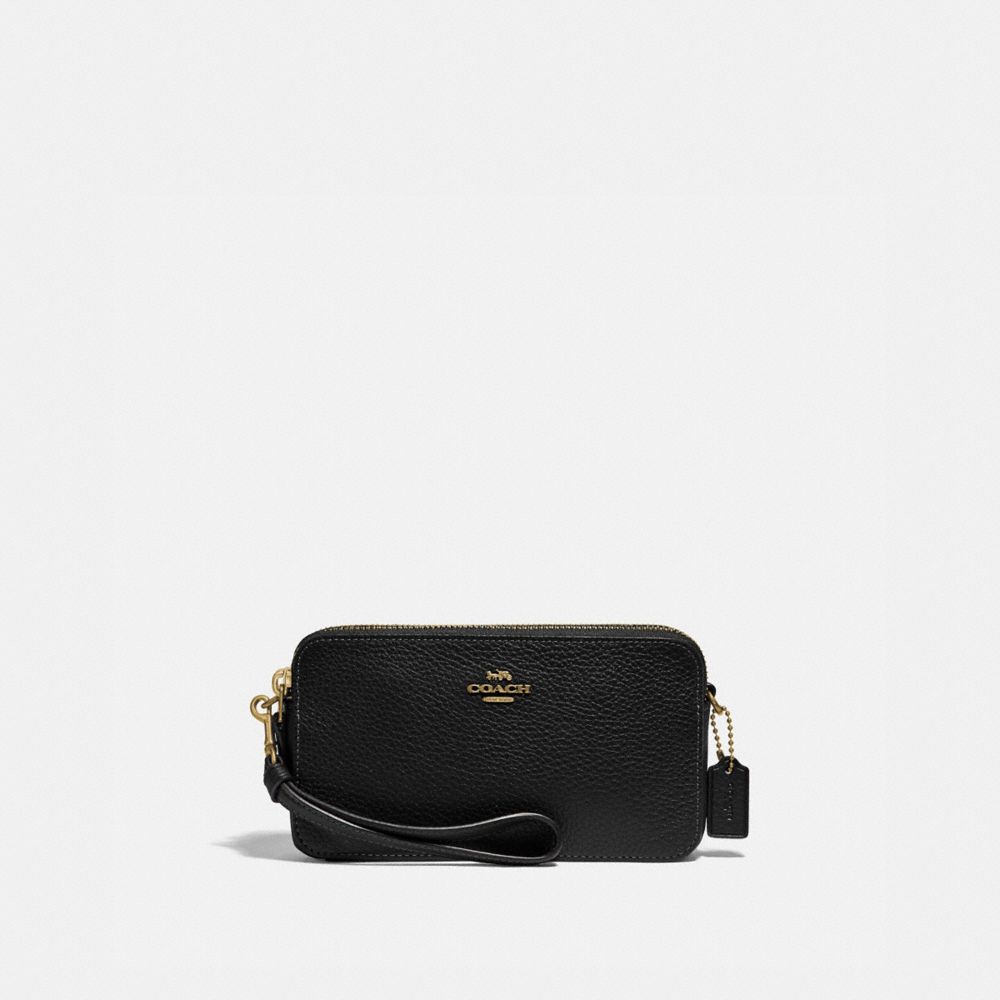 COACH®,SAC BANDOULIÈRE KIRA,Cuir galet,Laiton/Noir,Front View