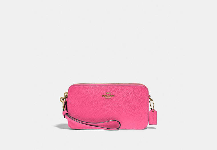 COACH®,KIRA CROSSBODY BAG,Pebbled Leather,Mini,Brass/Confetti Pink,Front View
