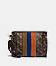 COACH®,CHARLIE POUCH WITH HORSE AND CARRIAGE PRINT AND VARSITY STRIPE,Coated Canvas,Small,Brass/Brown Black,Front View