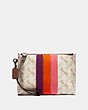 COACH®,CHARLIE POUCH WITH HORSE AND CARRIAGE PRINT AND VARSITY STRIPE,Coated Canvas,Small,Pewter/Chalk,Front View