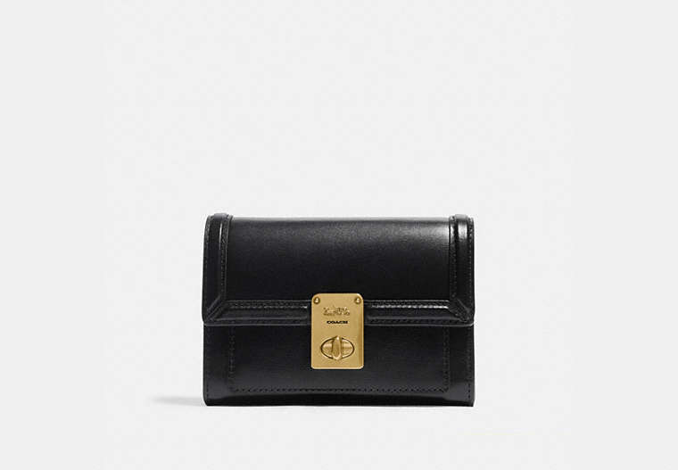 COACH®,HUTTON WALLET,Leather,Brass/Black,Front View