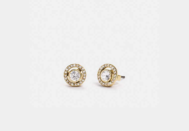 COACH®,HALO PAVE 2-IN-1 STUD EARRINGS,Plated Brass,Gold/Clear,Front View
