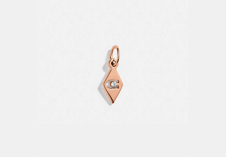 COACH®,COLLECTIBLE GEOMETRIC SIGNATURE CHARM,Plated Sterling Silver,Rose Gold/Clear,Front View