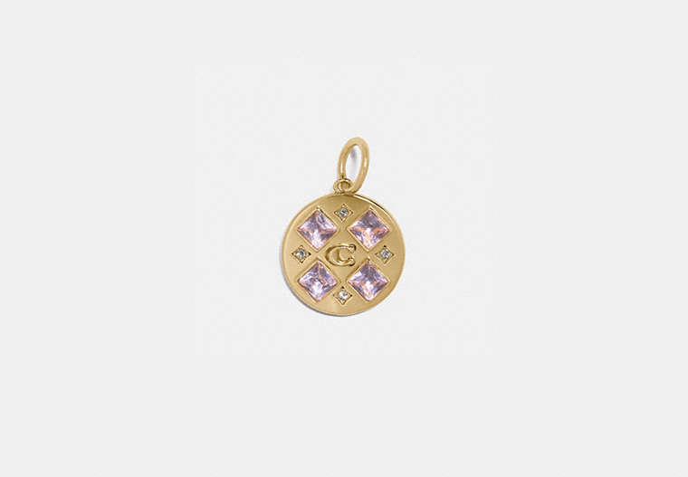 COACH®,COLLECTIBLE CRYSTAL SIGNATURE DISC CHARM,sterlingsilver,GOLD/PINK,Front View