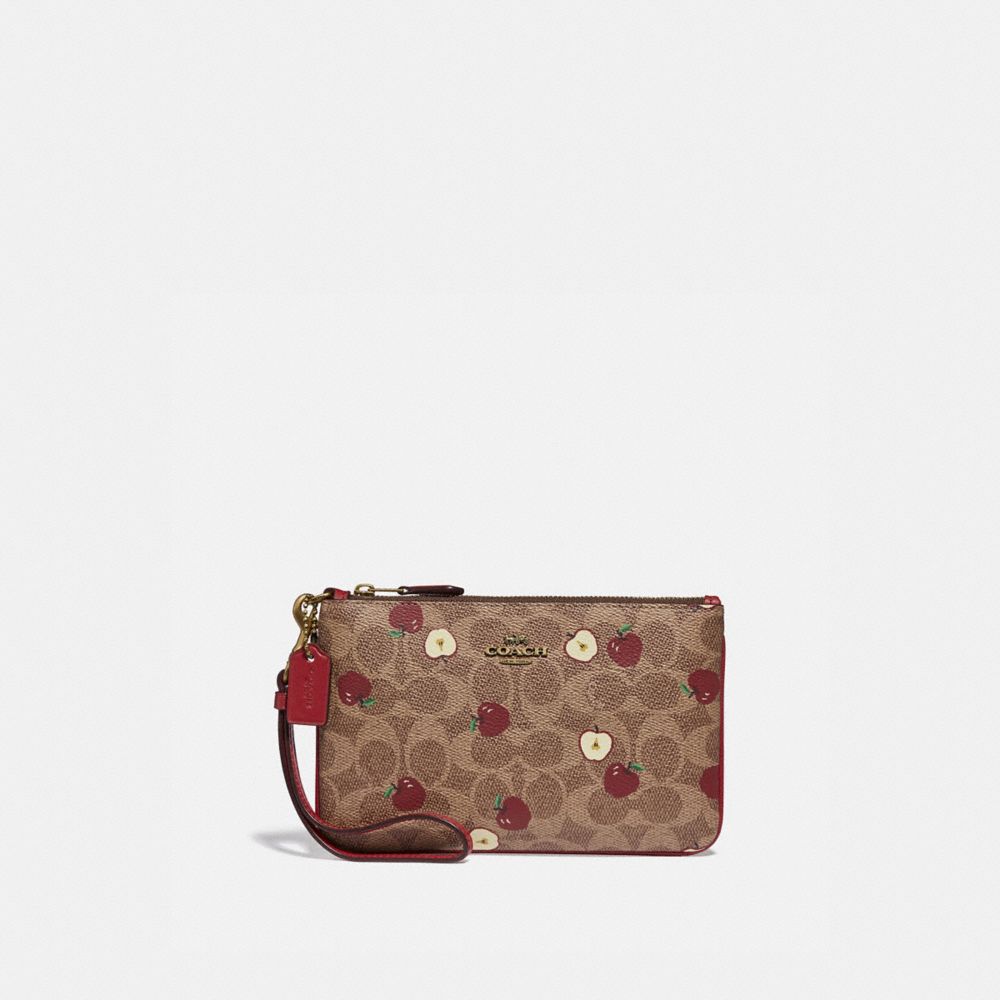 Small Wristlet In Signature Canvas With Scattered Apple Print COACH