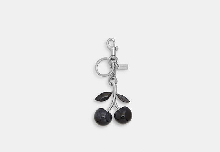 COACH®,SIGNATURE CHERRY BAG CHARM,resin,Silver/Black Multi,Front View