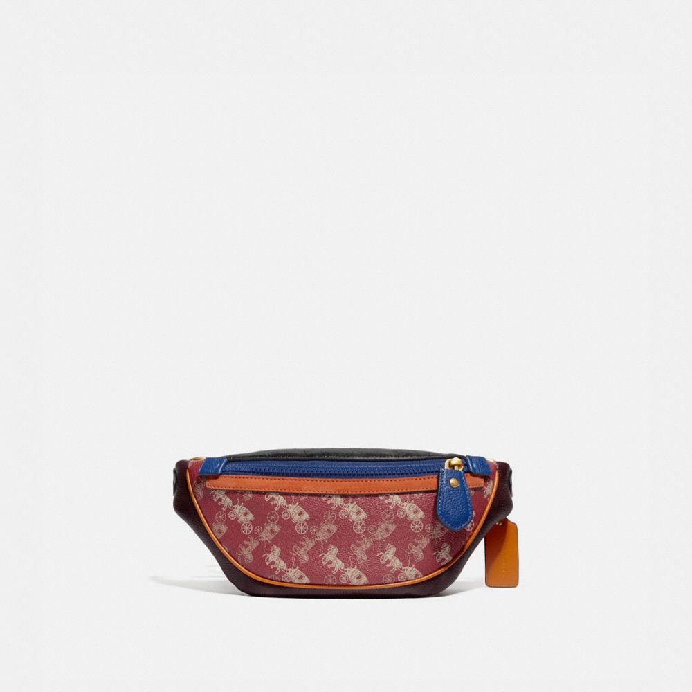 COACH®,RIVINGTON BELT BAG 7 WITH HORSE AND CARRIAGE PRINT,Coated Canvas/Pebble Leather/Embossed Leather/Suede,OL/Red Pink,Front View