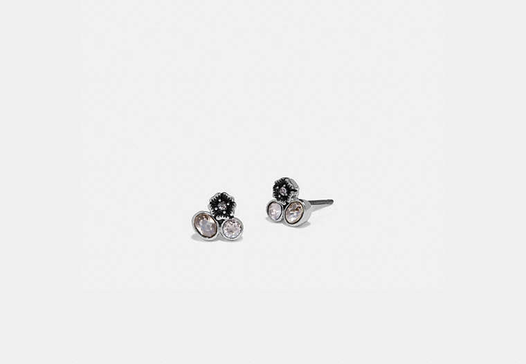 COACH®,MINI TEA ROSE CLUSTER STUD EARRINGS,Plated Brass,Silver/Multi,Front View