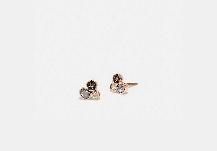 COACH®,MINI TEA ROSE CLUSTER STUD EARRINGS,Plated Brass,Rose Gold/Multi,Front View