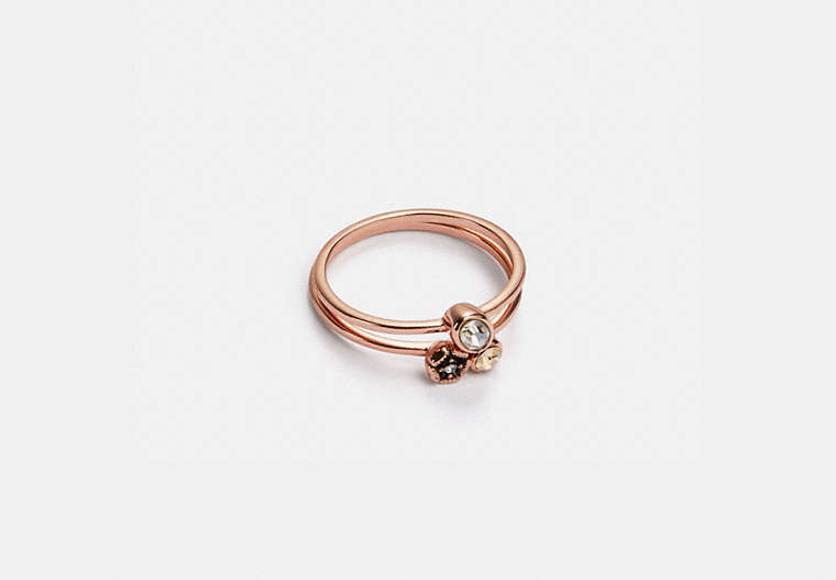 COACH®,MINI TEA ROSE CLUSTER RING SET,Plated Brass,Rose Gold/Multi,Front View