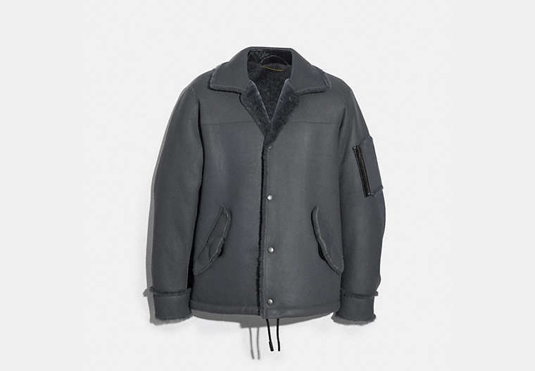 COACH®,SHEARLING SNAP FRONT JACKET,Shearling,Iron,Front View image number 0