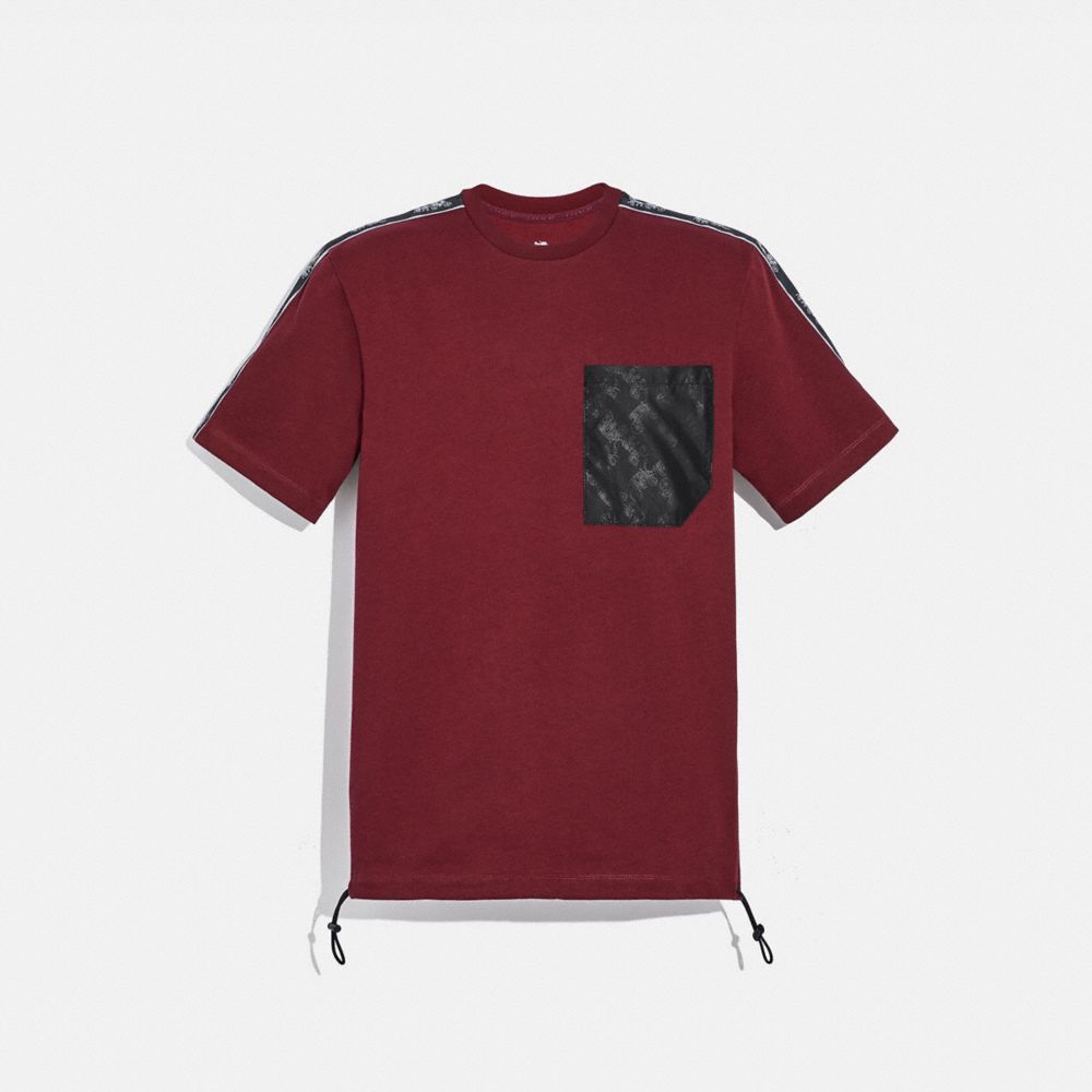COACH®,HORSE AND CARRIAGE POCKET T-SHIRT,cotton,Burgundy,Front View image number 0