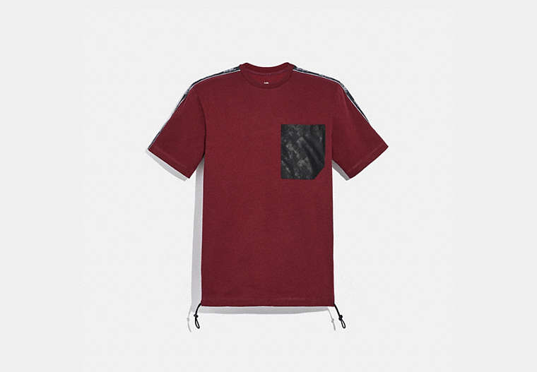 COACH®,HORSE AND CARRIAGE POCKET T-SHIRT,cotton,Burgundy,Front View